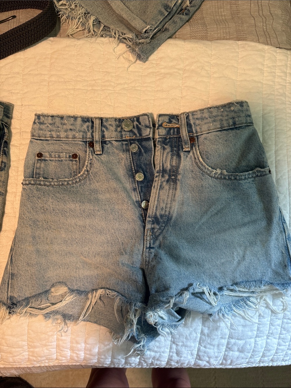 High-Rise Light Blue Denim Cutoff Shorts